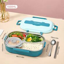 1500ML 304 Stainless Steel Lunch Box With Cutlery & Soup Bowls, 4/5-Compartments Microwave Heatable Bento Box, Leak Proof Fruit Salad Food Container, Reusable Lunch Container, Hot Water Heating, Suitable For Students & Adults To Use In School, Office, Camping, Travel, Picnic, Back To School - Multicolor - View 20