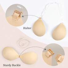 隐形粘合聚拢硅胶胸罩，粘性无肩带胸罩，带透明吊带颈带，适合露背连衣裙/上衣 - 彩色 - 查看 10