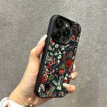 1pc Vintage Floral & Animal Pattern TPU Phone Case Compatible With IPhone// Phones - الأسود - مشاهدة 4