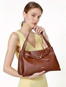 Suitable For Women's Hobo Bag Soft Shoulder Bag Casual Handbag With Belt Detail Design - 棕色 - 查看 3