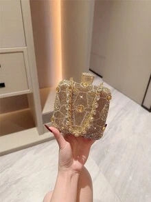 Moonlit Eve 包 - 全新复古奢华钻石迷你手提包，魅力四射的派对包，优雅迷人的闪耀水晶手拿包，专为成熟女性设计。适合派对、婚礼、庆典和正式活动，可完美搭配派对礼服、晚礼服和亮片服装。也非常适合新年出游，与女士派对礼服完美搭配，是派对的最佳选择。 - 金色 - 查看 4