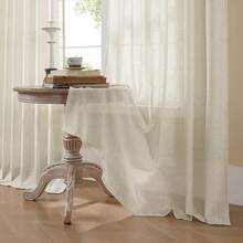 Sheer Curtains 84 Inches Long, White Curtains Living Room 2 Panels Set, Linen Curtains Window Privacy With Filtering (W52 X L84 Inch, Linen), Home Decor - 淺褐色的 - 查看 4