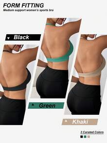 LianShengFa 3pcs Seamless Ribbed Backless V-Neck High Elasticity Sports Bra, Removable Padding Fitness Tank Top, Soft Comfortable Breathable Yoga Bra - Multicolor - View 4
