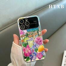 Phone City Flowers Pattern Electroplated | AG Funda esmerilada con ventana grande 2 en 1 para phone 17, 17 Pro, 17 Pro, 16 Pro, 16 Pro, 16 Plus, 16, 15 Pro, 15 Pro, 15 Plus, 15, 14 Pro, 14 Pro, 14 Plus, 14, 13 Pro, 13 Pro, 13, 12 Pro, 12 Pro, Serie 12. Accesorio para móvil. Diseño floral. Funda resistente. Premium. Funda protectora. Para usuarios de smartphones y entusiastas de la tecnología. - Negro - Ver 3