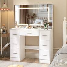 [Halloween Decorations]Makeup Vanity Set Large LED Lighted Mirror Dressing Table Dresser Desk W/ Drawer-Touch Control Mirror, Ideal For Organizing Makeup, Skincare. Compact Vanity Furniture Fits Bedroom, Serves As Decor, Gift, Perfect Gift For Women - White - View 4