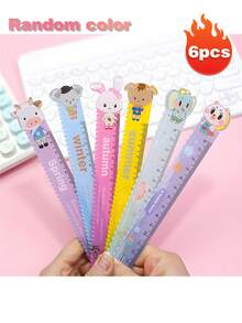 6pcs/Set Cute Cartoon Animal Rulers, 15cm Wavy Line Special Rulers, Elementary Student Children's Gift Prize Rulers, Attractive Multifunctional 15cm Wavy Line Rulers, Student Stationery Small Gift Prize