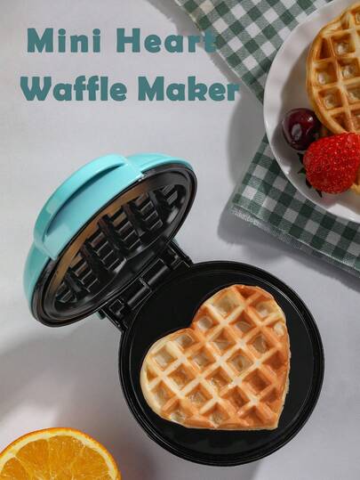 SCISHARE 1pc Mini Waffle Maker, 10cm Waffle Mold, Water-Based Non-Stick Coating, Easy To Clean, 350W Fast Heating, Compact Design For Drawer Storage, EU Plug, 70cm Power Cord - Ideal For Children And Families To Make Breakfast On Trips And In Small Kitchens, Just Add Batter (Blue Heart)