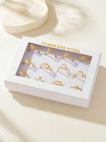 18K Gold Plated Stainless Steel Zodiac Ring, Luxury Jewelry Set With Gift Box, Suitable For Men And Women, Ideal For Daily Wear Or As A Gift For Girlfriend, Mother, Holiday