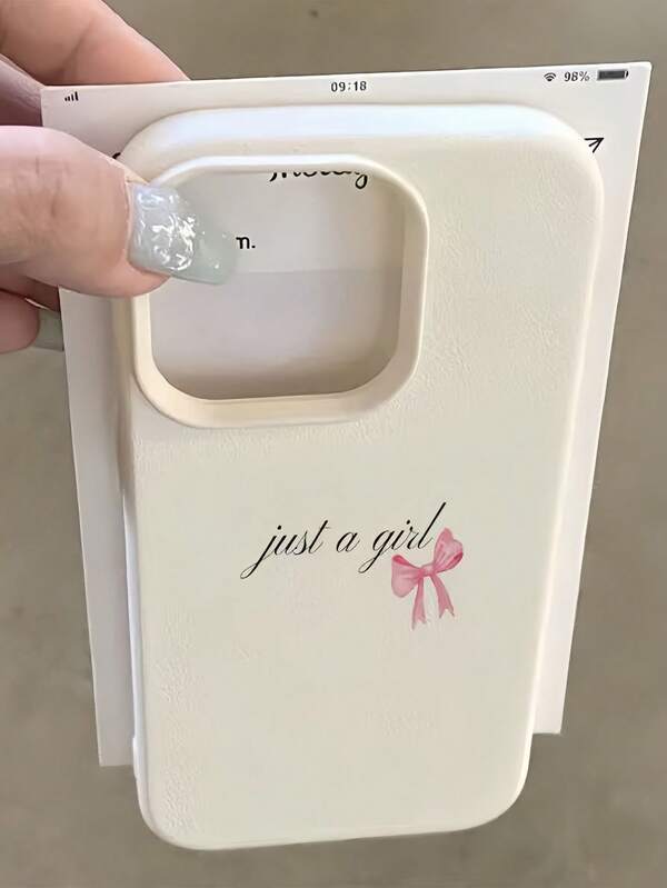 1pc White Matte Textured Personalized Simple Letter & Pink Bow Slogan Phone Case, Suitable For IPhone 16 Pro Max, 15, 14 Plus, 13, 12, 11