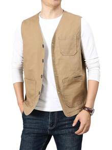 Men's Casual Outdoor Cotton Vest Lightweight Breathable Multi-Pocket Fishing Travel Vests OutwearChristmas IQWV - 02-海軍藍 - 查看 11