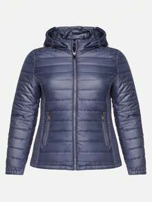 Chaqueta acolchada con capucha desmontable e inserciones elásticas - Azul Marino - Ver 6