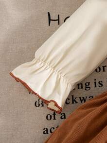 Herbst/Winter Baby Mädchen süßer Rundhals brauner Flügelärmel Rüschen Langarm Top mit brauner Schleife Deko & brauner Vintage Stil Rock