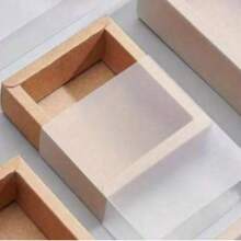 3/6/12/24 Juegos de Cajas de Regalo de Papel Kraft con Funda de PVC, Caja de Almacenamiento de Embalaje de Regalo Rectangular, BurlyWood, Desplegado: 9.41x9.33x0.02 pulgadas, Caja: 3.27x3.27x1.26 pulgadas, Tamaño Interior: 2.65x2.65x1.18 pulgadas (Hay una película protectora resistente a los arañazos en el estuche transparente, que debe pelarse antes de su uso.)