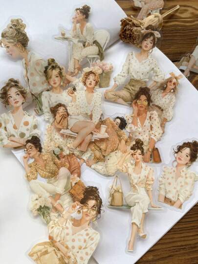 20 pezzi/confezione Adesivi retrò impermeabili, Ragazze moderne, Confezione di adesivi per ragazze carine, Figure di moda, Cartoni animati adorabili, Scrapbooking, Diario, Planner, Decorazione, Gadget per feste