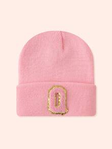 1 Stück Kinder Rosa 26 Buchstaben gestrickte Mütze, Kleinkind Jungen Mädchen warme Beanie Kappe, geeignet für Outdoor, Alltag, windundurchlässig & warm