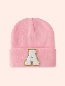1pc Pink Children's Hat With 26 Letters, Knitted Beanie For Baby Boys And Girls, Warm For Outdoor And Daily Wear - Gold Label-pink Fluorescent Cap - View 37