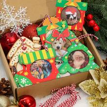 10/20 piezas Adornos de marco de madera de Navidad, Marco de foto de Navidad de colores, 5 estilos de adornos de foto de Navidad de madera para decoraciones del árbol de Navidad, decoraciones colgantes del árbol de Navidad, manualidades navideñas, regalos de fiesta