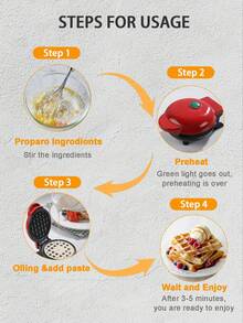 SCISHARE 1pc Mini Waffle Maker, 10cm Waffle Mold, Water-Based Non-Stick Coating, Easy To Clean, 350W Fast Heating, Compact Design For Drawer Storage, EU Plug, 70cm Power Cord - Ideal For Children And Families To Make Breakfast On Trips And In Small Kitchens - View 8