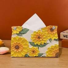 1pc Sunflower Tissue Box, 3D Floral Pattern Tissue Box, Colorful Flower Tissue Holder For Bathroom, Desktop, Car, Mother's Day Gift - Multicolor - View 4