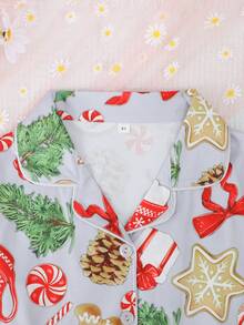 2pcs/Set Girls & Teens Casual Bow Print Turndown Collar Long Sleeve Cardigan And Pants Pajama Set, Flame Retardant, Suitable For Christmas, All Seasons - Baby Blue - View 5