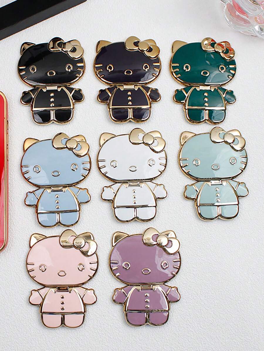 Sanrio 1 قطعة حامل هاتف وآينة مكياج قابلة للطي والدوران بشكل هيلو كيتي لاصق