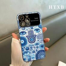 Teléfono electrochapado con diseño de ojos y carcasas azules | Funda AG Frosted Large View Window 2 en 1 para varios modelos, incluyendo las series 17, 16, 15, 14 y 13. - Plateado - Ver 8