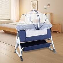 Cuna de viaje plegable con ruedas | Modo balancín, altura regulable (6 niveles), transpirable desde 0 meses hasta 9 kg, colchón, mosquitera y cesta (gris/negro/beige/azul)