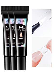 MEET ACROSS 1/2/3pcs Solid Nail Glue Nail Tips Gel For Press On Nails, 3 In 1 Nail Gel For Fake Nails, Super Strong Acrylic Nail Gel For Manicure Extension, False Nails Adhesive Glue Long Lasting