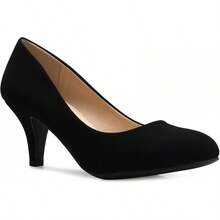 Bombas de vestir de tacón bajo y medio cómodo y clásico de punta redonda para mujer-2025 - Nubuck negro* - Ver 1
