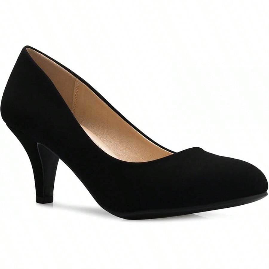Bombas de vestir de tacón bajo y medio cómodo y clásico de punta redonda para mujer-2025 - Nubuck negro* - Ver 1