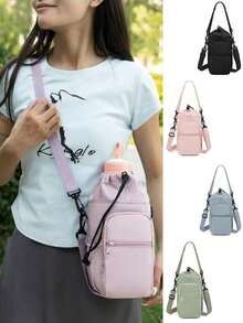 1pc Women's Insulated Water Bottle Bag With Lanyard - Phone Pouch, Water Bottle Holder, Backpack, Handbag, Multiple Colors Available, Adjustable Shoulder Strap And Multi-Compartment Design, Black Outdoor Backpack Suitable For Hiking, Camping, Activities, Fashionable Leak-Proof Water Bottle Storage Bag With Secure Zipper Pocket. - Multiple Colors - View 1