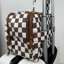 Checkered Toiletry Bag,Large Capacity Water-Proof Plaid Cosmetic Bag,Women Multi-Partitions Makeup Bag,Dust-Proof Wide-Open Puffy Organizers For Travel Accessories , Portable Travel Bag With Strap For Putting On Suitcase - 棕色 - 查看 9