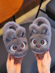 Cute Cartoon Big Eared Rabbit Children's Plush Slippers For Autumn And Winter, Indoor And Outdoor Leisure, Comfortable, Non Slip, Soft Bottom, Thick Bottom, Warm Home Slippers - Grey - View 2