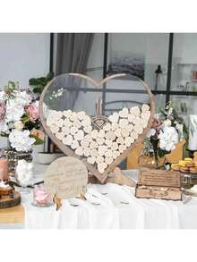 1 طقم كتاب ضيوف بديل للزفاف HYMENEX، كتاب ضيوف لحفل الزفاف، كتاب ضيوف بشعار قلب خشبي، لحفل زفاف أو عيد ميلاد أو ذكرى زواج