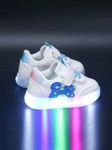 1 双男女通用卡通图案 PU 钩环设计夜光防滑时尚可爱流行学生运动鞋，适合秋季 - 藍色 - 查看 5