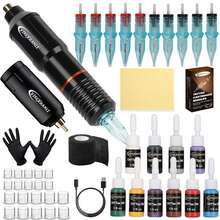 Complete Wireless Tattoo Kit, Includes Tattoo Machine, Tattoo Battery, 10pcs Tattoo Needles, 10 Colors 5ML Tattoo Ink, Suitable For Beginners