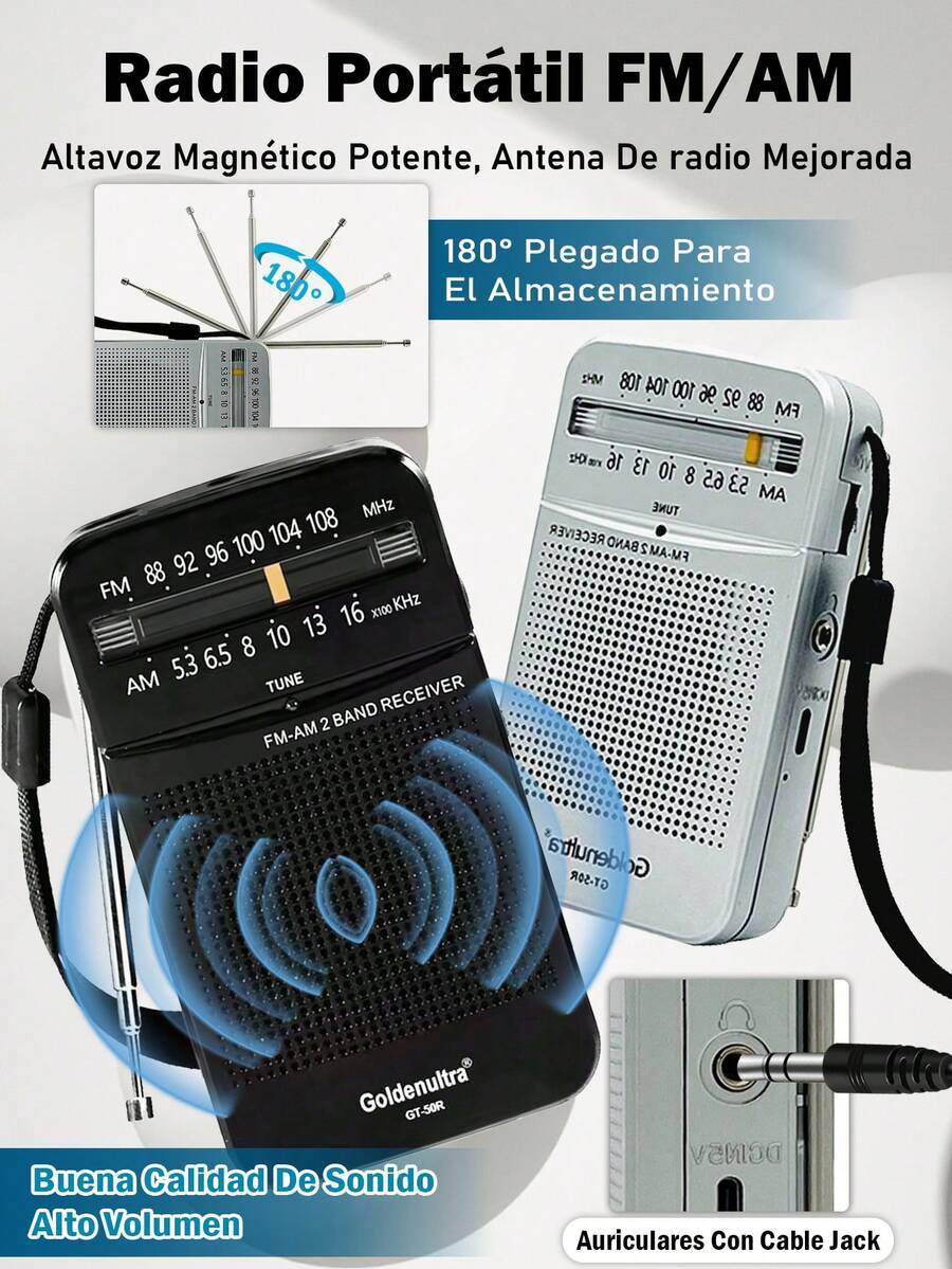 Radio Bluetooth AM / FM Reproductor de altavoz portátil Radio de gran capacidad compacta, regalos populares para ancianos,