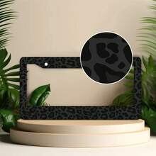 1pc, 1 One Black Leopard Print License Plate Frame, Car Decoration Accessories Aluminum Rust-Proof Crash-Resistant Weather-Resistant Number Plate Bracket, Suitable For American Standard Vehicles, 16*31cm(6.2*12.2inch) - 31*16公分(12.2*6.3吋) - 查看 2