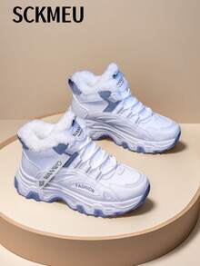 SCKMEU 1 双女士时尚系带羊毛厚底踝靴,轻便休闲,适合雪天 - 藍色 - 查看 6