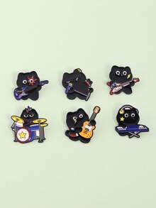 1/6pcs Cute Cartoon Cat Music Band Brooch Set, Drum, Guitar, Electric Guitar, Cat Decor For Clothes, Bags, Backpacks Halloween Accessories Teachers Day