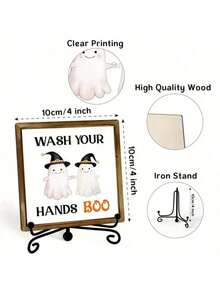 1PC Halloween Bathroom Door Decoration - Wash Hand Boo Decoration With Cute Witch Hat Ghost, Rustic Wood Hanging Sign With Metal Hook For Indoor/Outdoor Hanging - Spooky Home, Party Or Halloween Gift Decoration - No Batteries Required, Fun Holiday Design, Wooden Construction