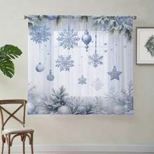 2PCS Gorgeous Style Christmas Snowflake Sheer Curtains, Polyester Fiber Curtains, Machine Washable, Pole Bag Hanging, Suitable For Living Rooms, Bedrooms, Various Rooms