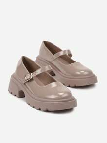 Mary Jane Shoes With Thick Soles And Strap - Beige - View 5
