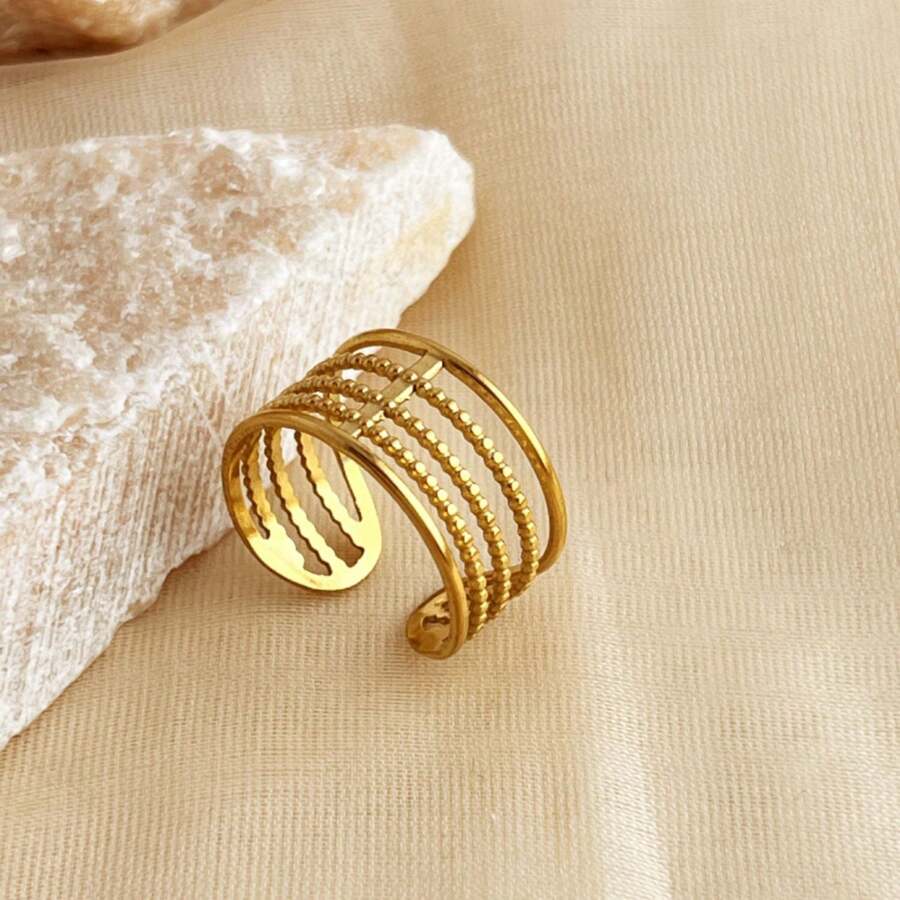 New 18K Stainless Steel Fashion Ring, The Opening Design Can Be Adjusted In Size - 12-dourado - View 1