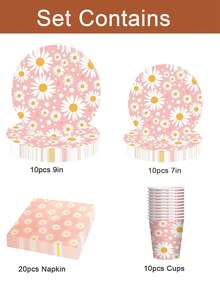 10/50pcs Daisy Flower Party Tableware Set, 7"/9" Daisy Paper Plates & Mugs, Elegant Disposable Party Decorations, Suitable For Birthday Party, Wedding, Holiday Celebration, Daisy Themed Party - Multicolor - View 11