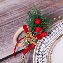 Christmas Napkin Rings With Pinecone Pine Needle Leaves Napkin Holder For Party Table Decoration - Light Green - View 3