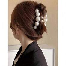 1pc Fashion Pearl Large Simple Elegant Acrylic Hair Claw Hairpin, Suitable For Party, Commute, Outfit Matching, Hair Accessories - Màu be - Xem 3
