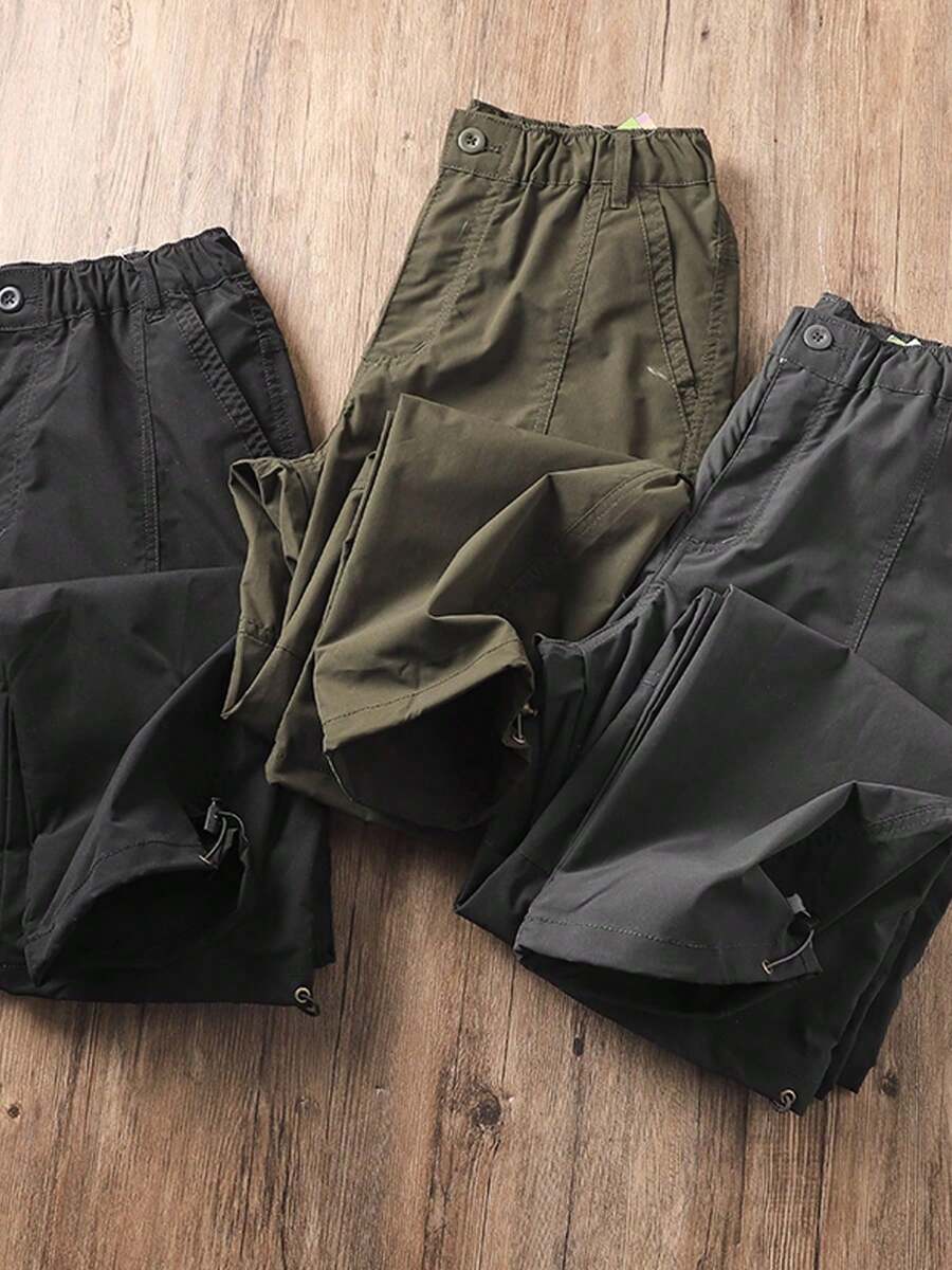 Teenage Couple Summer Tactical Camping Trousers Ripstop Quick Dry With Large Pockets For Trekking Fishing Hiking Work Sports - 黑色 - 查看 1