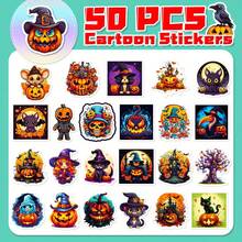 50pc New Scary Halloween Stickers With Black Faces, Featuring A Unique Pumpkin Halloween Sticker