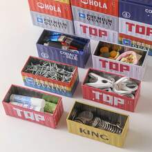 Contenedor de metal mini de 11,5 cm de largo, caja de almacenamiento de estilo industrial retro para oficina, organizador de hogar creativo